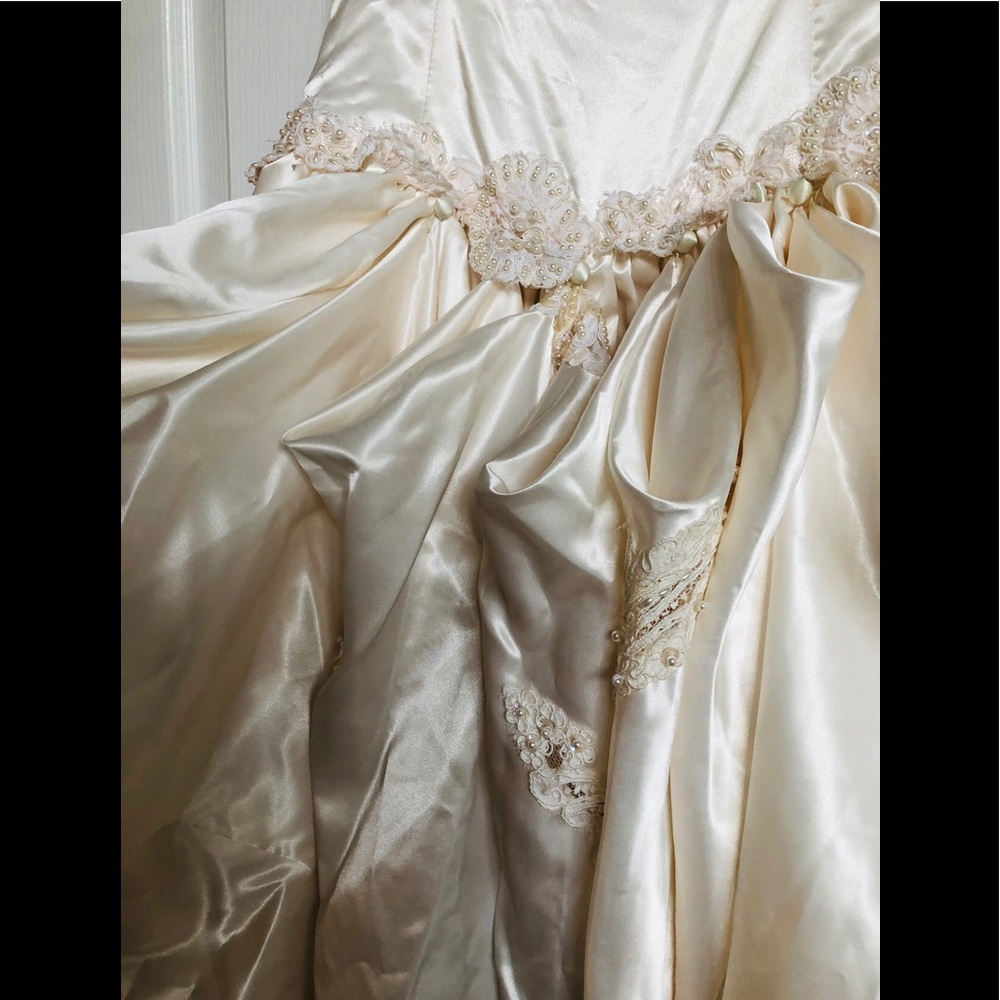 STUNNING EMBELLISHED CUSTOM VINTAGE WEDDING DRESS SET/POUCH/SIZE XS - Picture 11 of 16